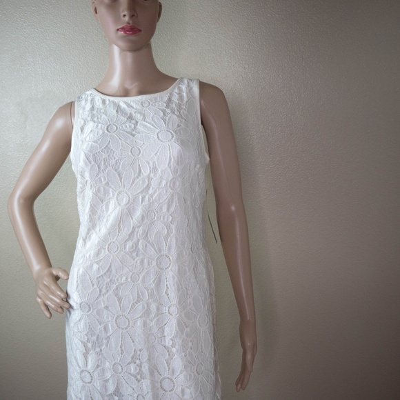 Karin Stevens Womens 10 Ivory Floral Lace Sleeveless Sheath Zip Back Dress NWT - Picture 2 of 9